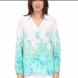 Lilly Pulitzer Palm Party Elsa 100% Silk Top